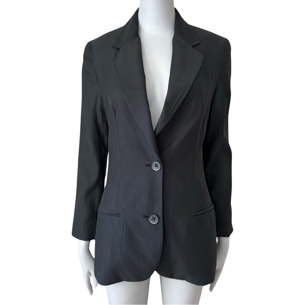 VINCE 2 Button Black Blazer Bemberg & Silk Career Professional Work Neutral Sz 2